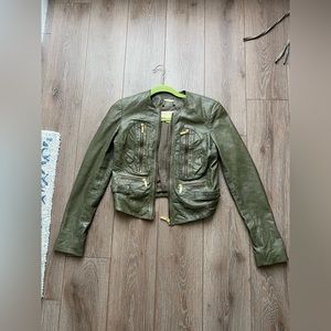 MICHAEL Michael Kors Army Green Cropped Leather Jacket